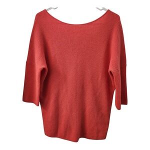 Maje Women's Coral Red 100% Cashmere Sweater V Neck 3/4 Sleeve Knit Top Cozycore